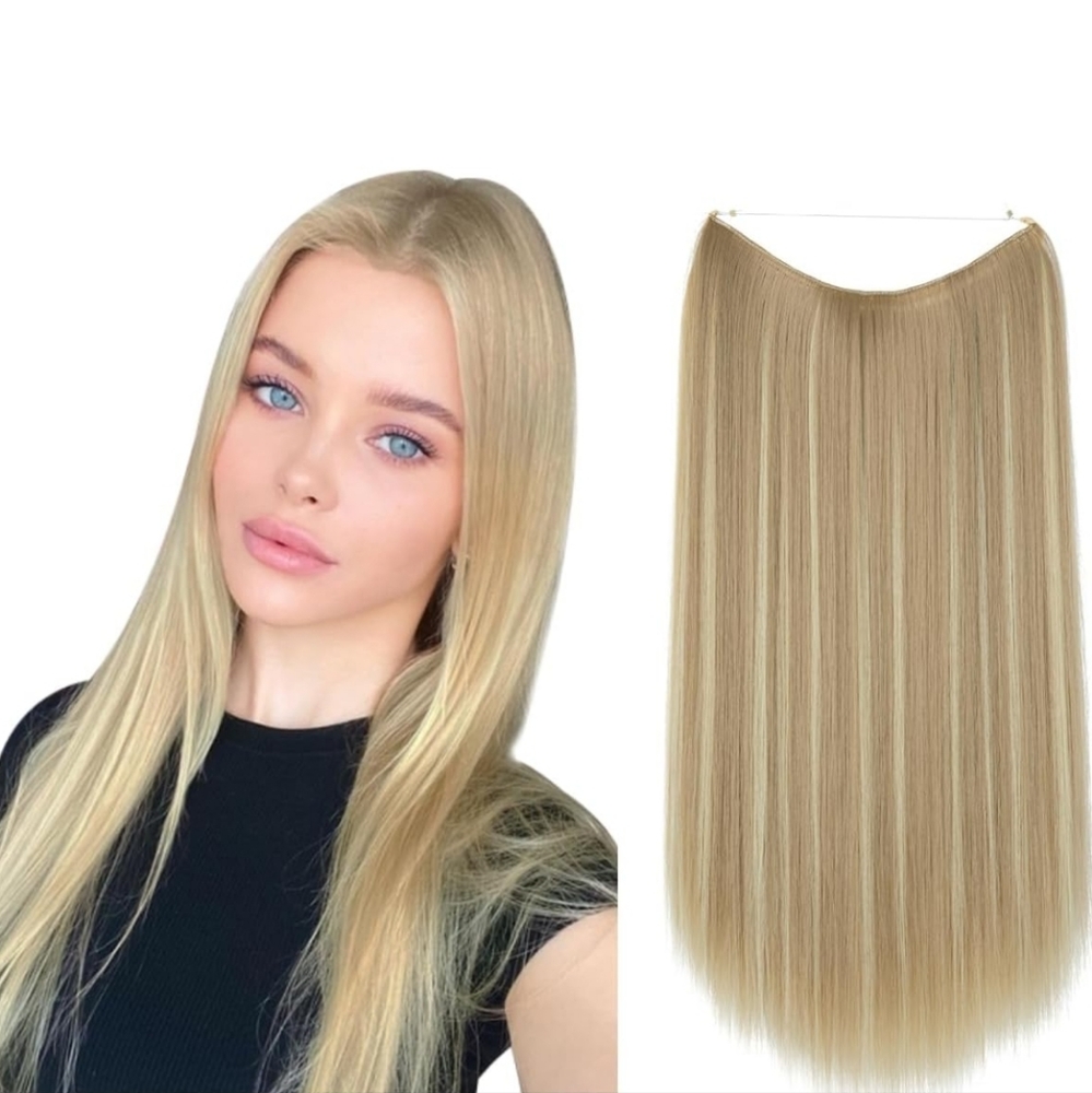 Invisible Wire Hair Extensions Dirty Blonde 22 Inch Straight Long Synthetic